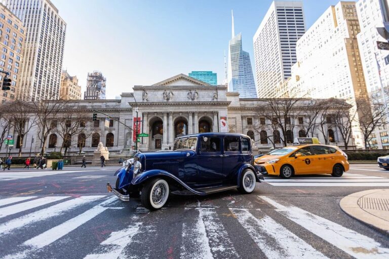 Vintage car near New York Public Library on a private NYC tour